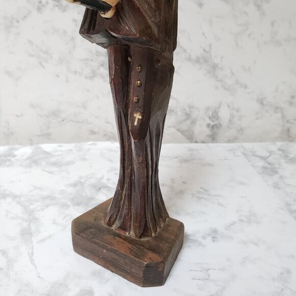 MCM Religious Old Man Hood Robe Book Vintage Hand Carve Wood Statue Goth Witchy - Picture 3 of 9